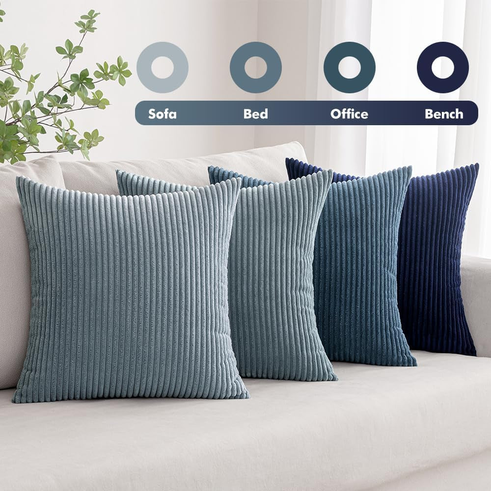 Set of 4 Summer Throw Pillow Covers 18x18 Inches - Western Neutral Decorative Cushions in Soft Boho Farmhouse Modern Coastal Design for Couch, Bed, and Living Room - Dark Blue Navy Collection