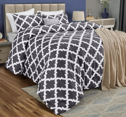 King Comforter Set Grey, Printed Comforters King Size, 3 Piece Lightweight All Season down Alternative Bedding Set with 1 Comforter (90 X 102 In) and 2 Pillow Shams (20 X 36 In)
