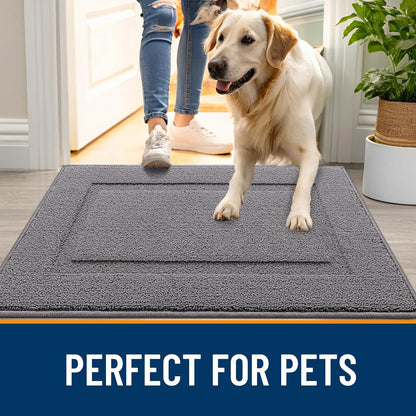 Door Mat Indoor Entrance Washable 32X20, Absorbent Non-Slip Front Back Geometric Doormat, Resist Dirt Entry Carpet, Easy to Clean Sturdy inside Floor Mats for Entryway, Grey