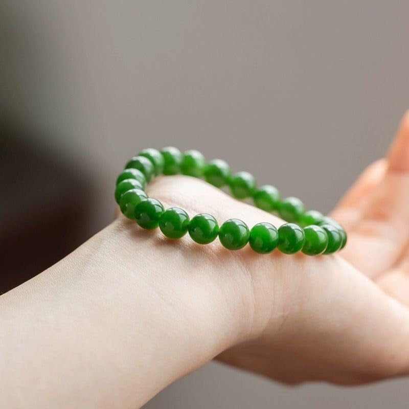 Handmade Green Jade Bracelet for Women,Stress Relief Healing Crystal Bracelet,Natural Jade Bead Bracelet,10Mm Stretch Elastic Bracelet,Crystal Jewelry Gifts for Women Men (Jade)