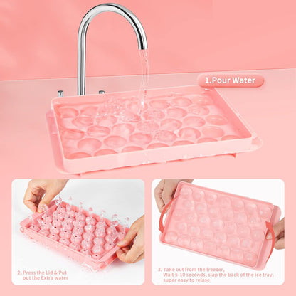 2 Pack Ice Cube Trays for Freezer, Ice Ball Maker Mold Mini Circle round Ice Cube Mold with Lid 1.2In X 66PCS for Cocktail Whiskey Tea Coffee