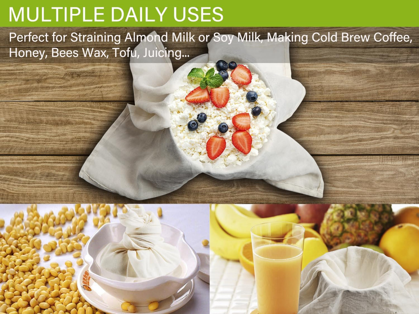 Organic Cheese Cloths, GOTS Certified, 6PCS, Grade 100, 20X20Inch Hemmed Cheese Cloth Fabric Reusable Fine Mesh Cloth, 100% Cotton Unbleached Muslin Cheesecloth for Straining, Cooking, Yogurt, Juicing