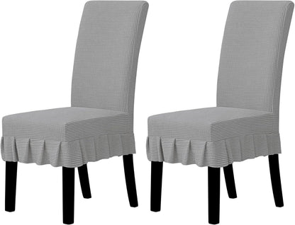 Dining Chair Covers Stretch Parsons Chair Slipcover with Skirt Chair Covers for Dining Room Restaurant Banquet (2 PCS, Light Gray)
