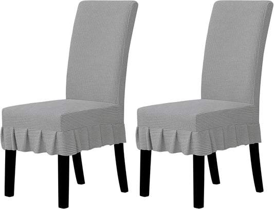 Dining Chair Covers Stretch Parsons Chair Slipcover with Skirt Chair Covers for Dining Room Restaurant Banquet (2 PCS, Light Gray)