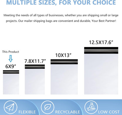 White Poly Mailers 6X9In 100Pcs, Shipping Bag for Small Business, Mailer Bags for Clothing, Self Strong Adhesive Mailing Envelopes for Package Suppliers, Flexible Secure Tear Resistant Postal Bag