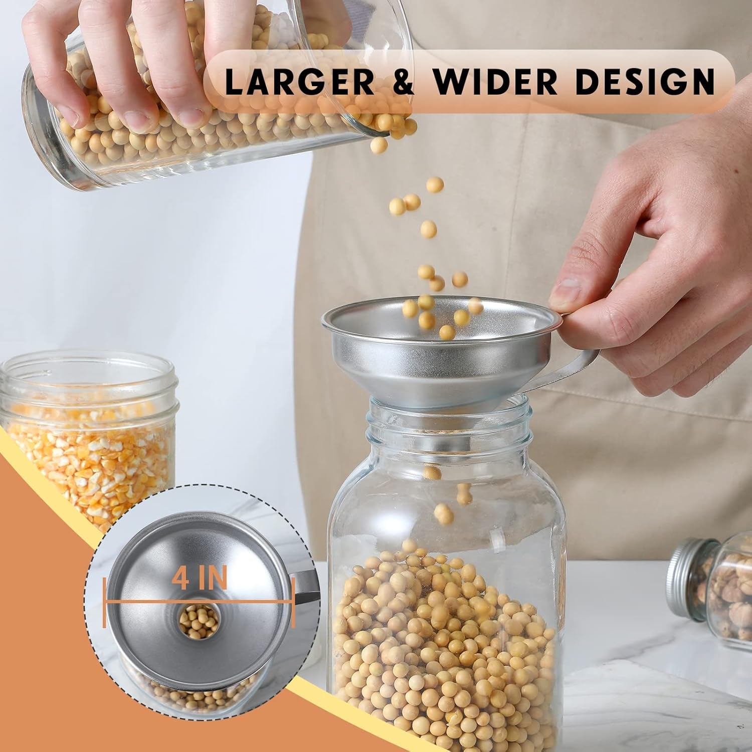 18/8 Stainless Steel Spice Funnel with Handle for Spice Jars - Professional Grade Kitchen Tools