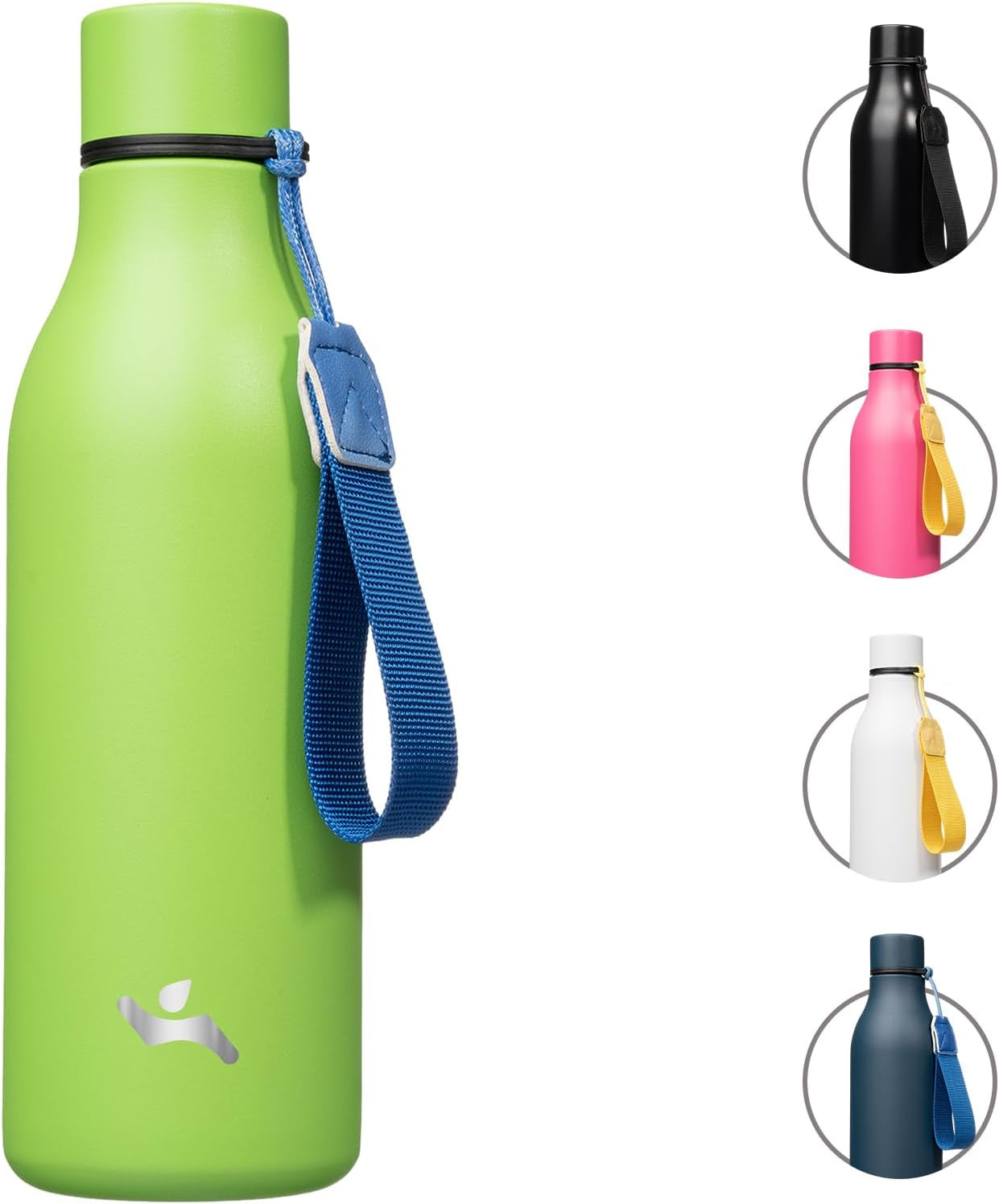 Insulated Water Bottle with Strap,18 Oz Double Wall Stainless Steel Vacuum Bottles Metal Water Flask,Green