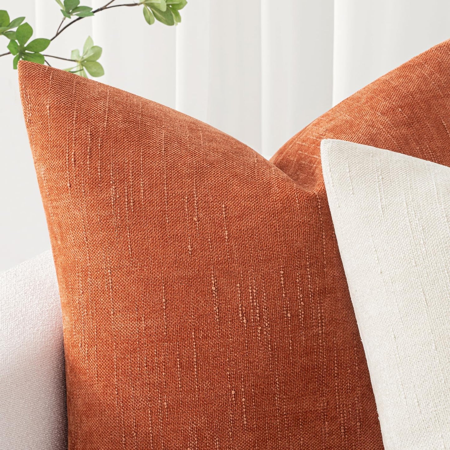 Pack of 2 Fall Decorative Throw Pillow Covers Soft Chenille Throw Pillows Solid Textured Cushion Covers Home Decor for Couch Sofa Bedroom Living Room 18X18 Inch, Burnt Orange
