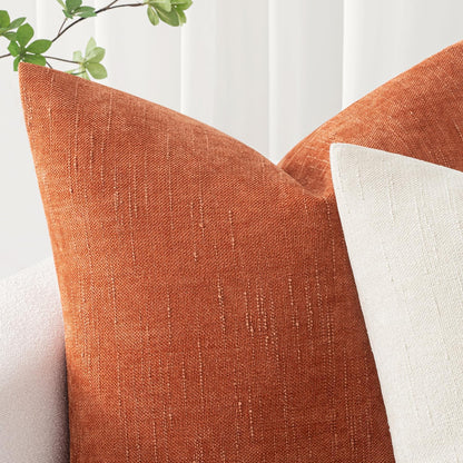 Pack of 2 Fall Decorative Throw Pillow Covers Soft Chenille Throw Pillows Solid Textured Cushion Covers Home Decor for Couch Sofa Bedroom Living Room 18X18 Inch, Burnt Orange