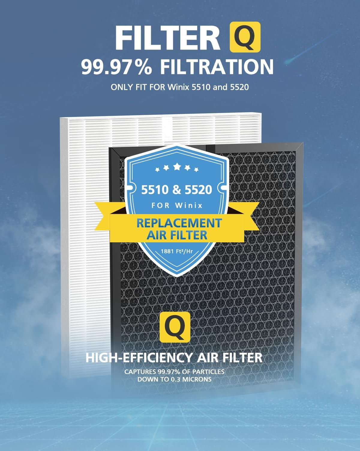 Filter Q 1712-0123-00 for Winix 5510/5520 Air Purifier Filter Replacement for Large Room up to 1881 Ft²/Hr, HEPA Filter & High Deodorization Activated Carbon Captures Pet Dander, Smoke, Dust, Pollen
