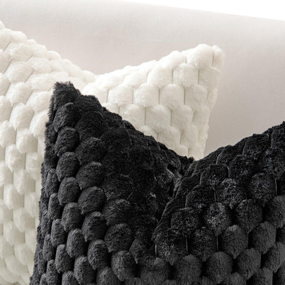 Black Faux Fur Decorative Throw Pillow Covers 18X18 Inch Set of 2 Super Soft Cozy Plush Cushion Cases Luxury Fluffy Pillowcases for Sofa Couch Bed Living Room