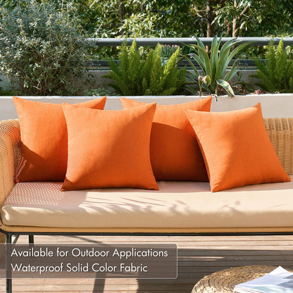 Fall Pack of 4 Decorative Bright Orange Throw Pillow Covers Linen Waterproof Pillow Covers Outdoor Farmhouse Cushion Cases for Halloween Patio Garden Tent Balcony Couch Sofa 18X18 Inch