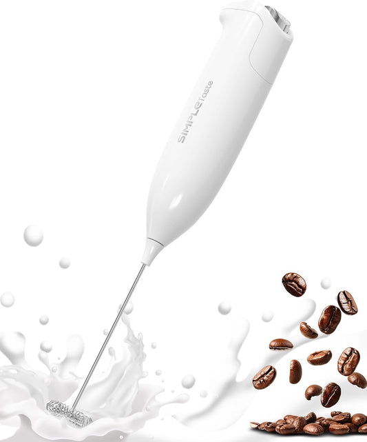 Milk Frother Handheld Battery Operated Electric Foam Maker, White Drink Mixer with Stainless Steel Whisk for Cappuccino, Bulletproof Coffee, Latte