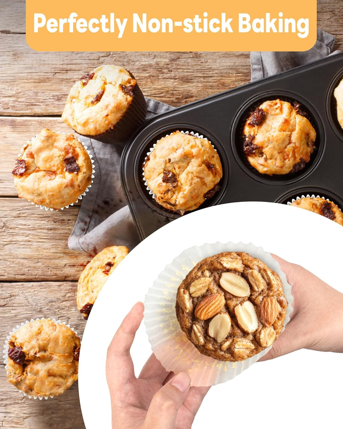 100Pcs Jumbo Cupcake Liners for Baking, White Jumbo Muffin Liners, Greaseproof Parchment Paper, Cupcake Wrapper for Party, Wedding, Birthday, Christmas