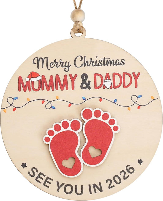 Merry Christmas Mommy and Daddy See You in 2026, Wooden Expecting Baby Ornament 2026, Pregnancy Announcement for Husband Grandparents Family Aunt, Gifts for Expecting Parents, Parents to Be Gifts