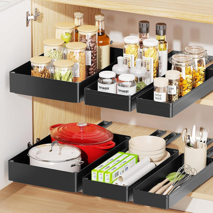 3 Pack Pull Out Cabinet Organizer, 15.7" Deep Pull Out Drawers for Cabinets, Slide Out Drawers for Kitchen Cabinets, Bathroom Cabinet Organizer, Pantry (Black)
