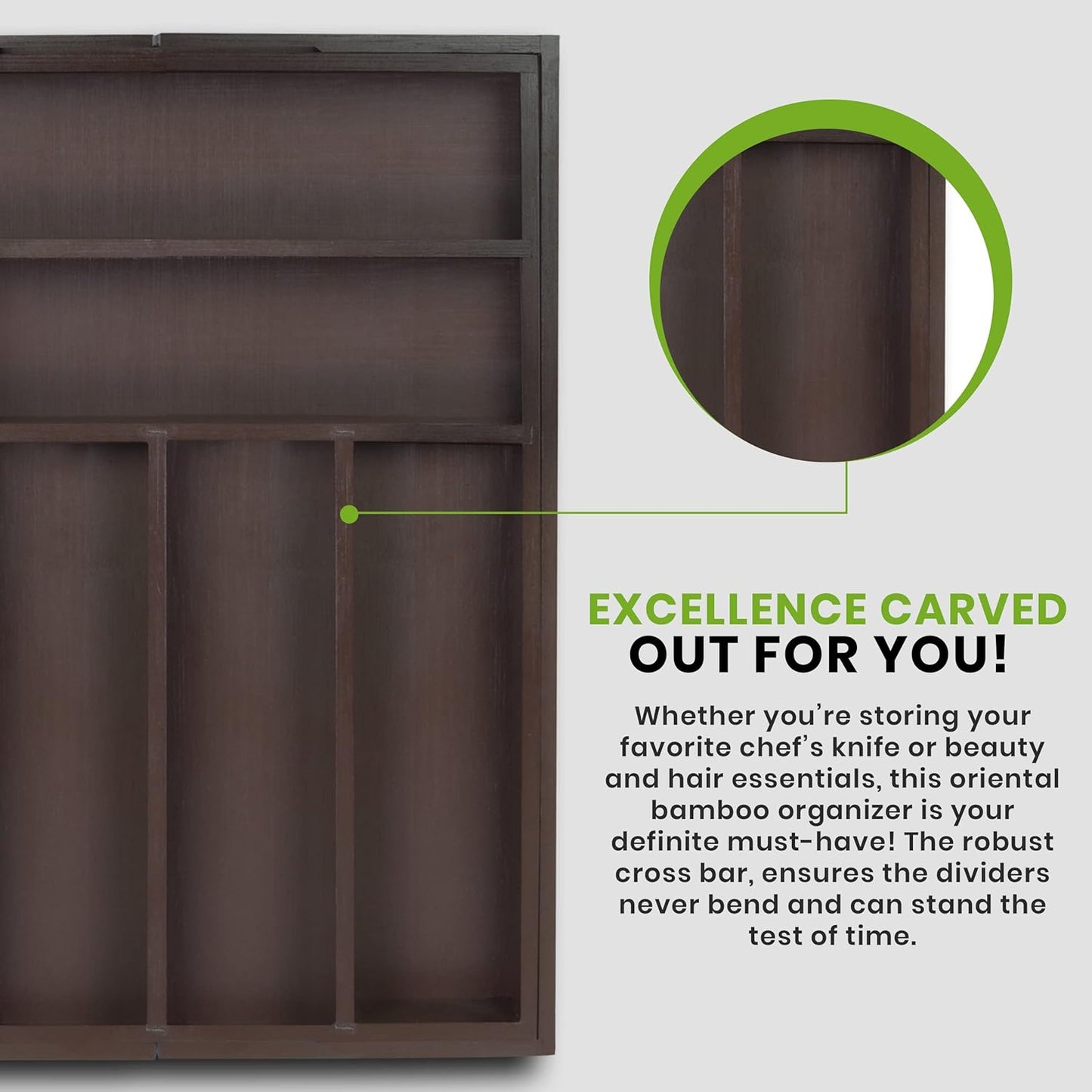 Expandable Drawer Organizer, Adjustable Kitchen Drawer Organizer, Bamboo Drawer Dividers Organizer for Kitchen, Silverware, Flatware, Living Room (Brown, 6-8 Compartment (1-Pack))