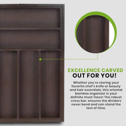 Expandable Drawer Organizer, Adjustable Kitchen Drawer Organizer, Bamboo Drawer Dividers Organizer for Kitchen, Silverware, Flatware, Living Room (Brown, 6-8 Compartment (1-Pack))