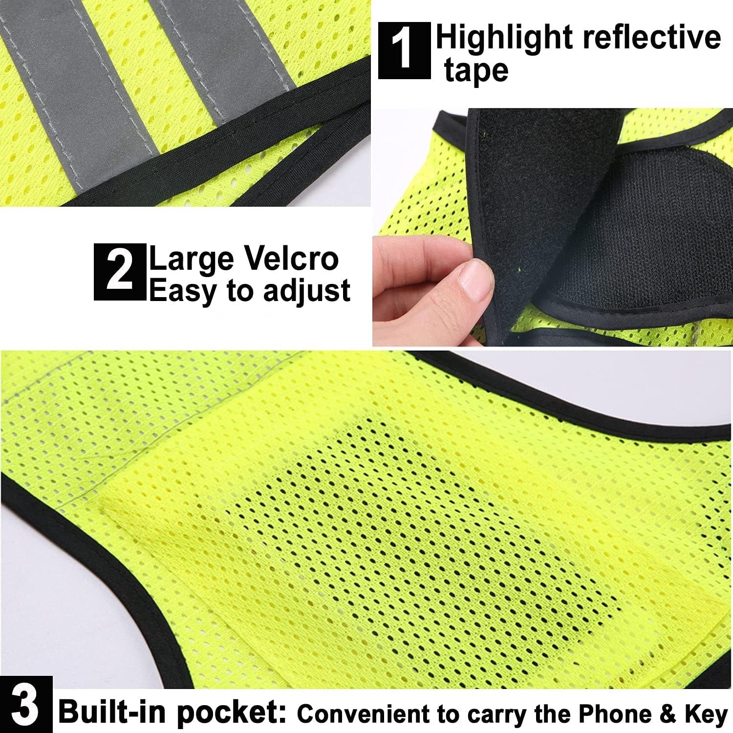 Reflective Night Running Vest with Adjustable Strap & Breathable Holes, Ultrathin Lightweight Safety Vest with 360° High Visibility for Running, Jogging, Cycling, Hiking, Walking, Yellow