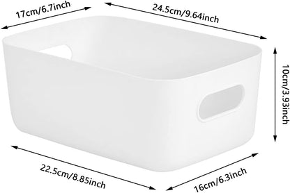 White Plastic Storage Baskets 8 Pack, Small Pantry Baskets for Organizing, Organizer Basket Bins for Shelves, Organizer and Storage for Bathroom, Bedrooms, Kitchens (Medium)