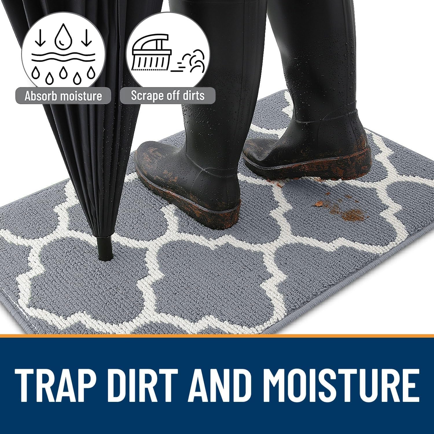 Indoor Door Mat, 30X17, Non-Slip Absorbent Resist Dirt Entrance Mat, Washable Low-Profile inside Floor Doormats for Entryway, Grey