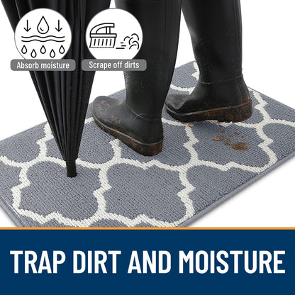 Indoor Door Mat, 30X17, Non-Slip Absorbent Resist Dirt Entrance Mat, Washable Low-Profile inside Floor Doormats for Entryway, Grey