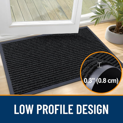 Front Door Mat Indoor Outdoor Entrance, and Waterproof All-Weather All-Season Doormat Size 29.5X17 in Black, 2 Item Bundle
