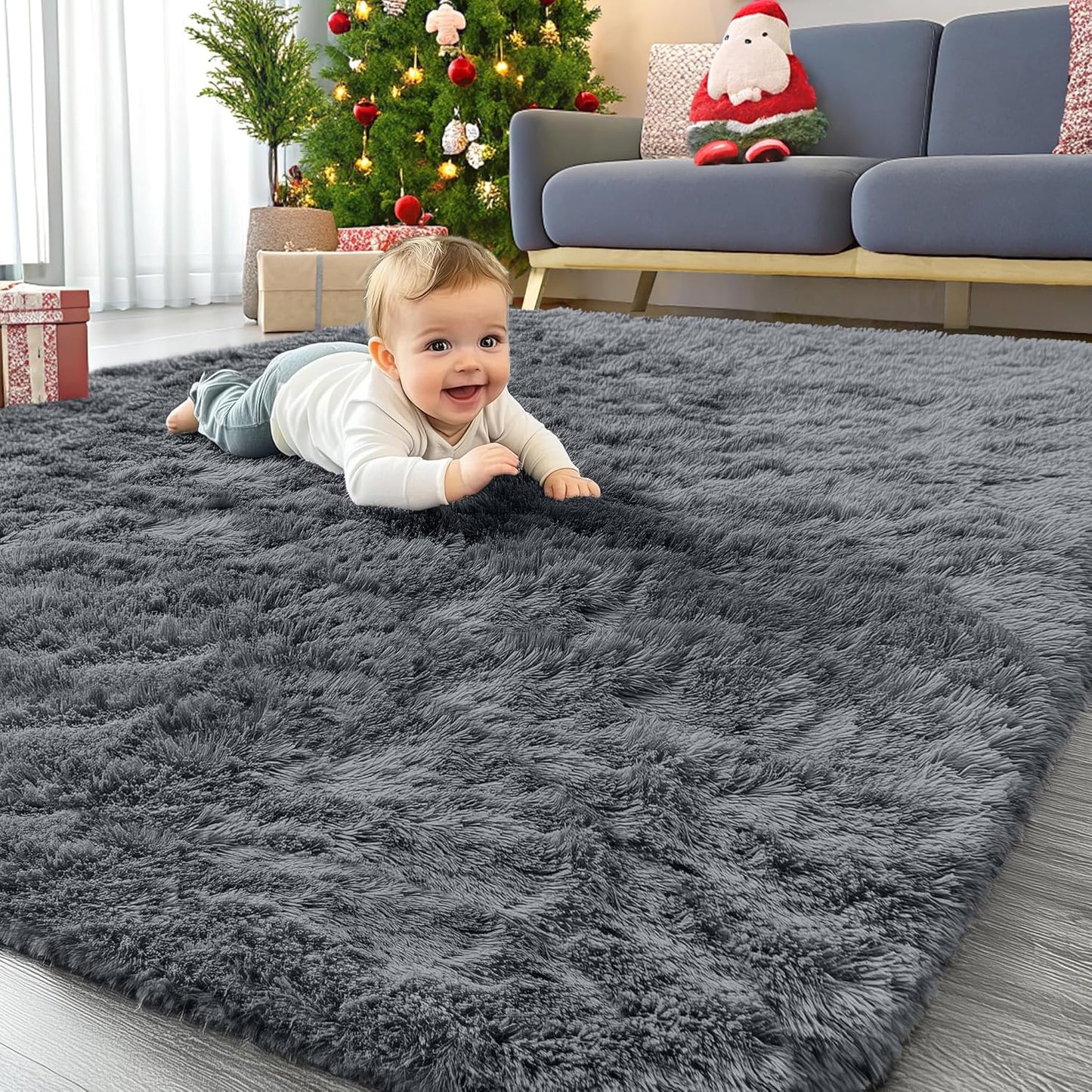Area Rugs for Living Room Bedroom, Machine Washable 4X5.9 Ft Soft Fluffy Shaggy Bedside Rug, Indoor Floor Carpet for Kids Girls and Boys, Dorms, Nursery Rooms, Home Decor Aesthetic, Grey