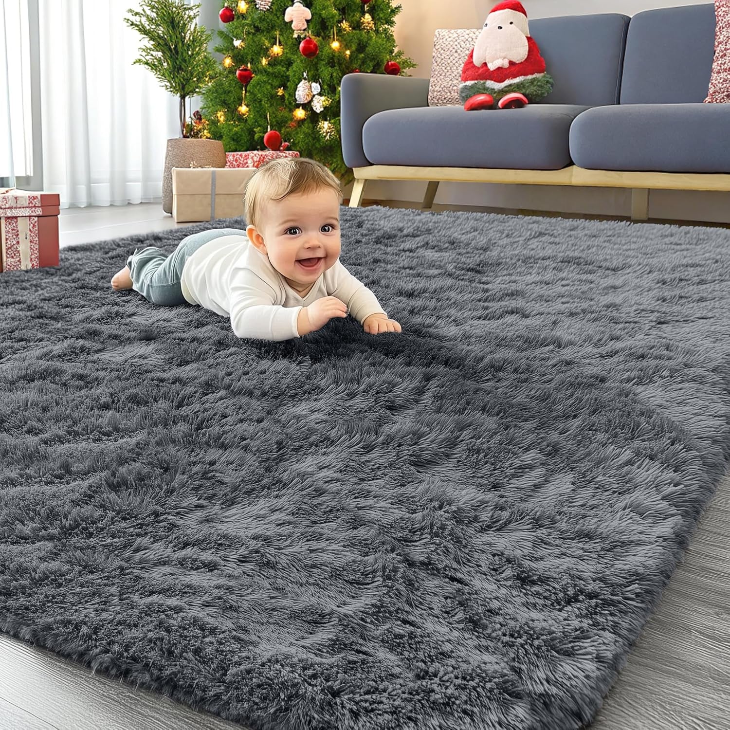 Area Rugs for Living Room Bedroom, Machine Washable 4X5.9 Ft Soft Fluffy Shaggy Bedside Rug, Indoor Floor Carpet for Kids Girls and Boys, Dorms, Nursery Rooms, Home Decor Aesthetic, Grey