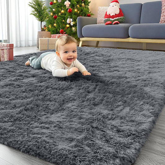 Area Rugs for Living Room Bedroom, Machine Washable 4X5.9 Ft Soft Fluffy Shaggy Bedside Rug, Indoor Floor Carpet for Kids Girls and Boys, Dorms, Nursery Rooms, Home Decor Aesthetic, Grey