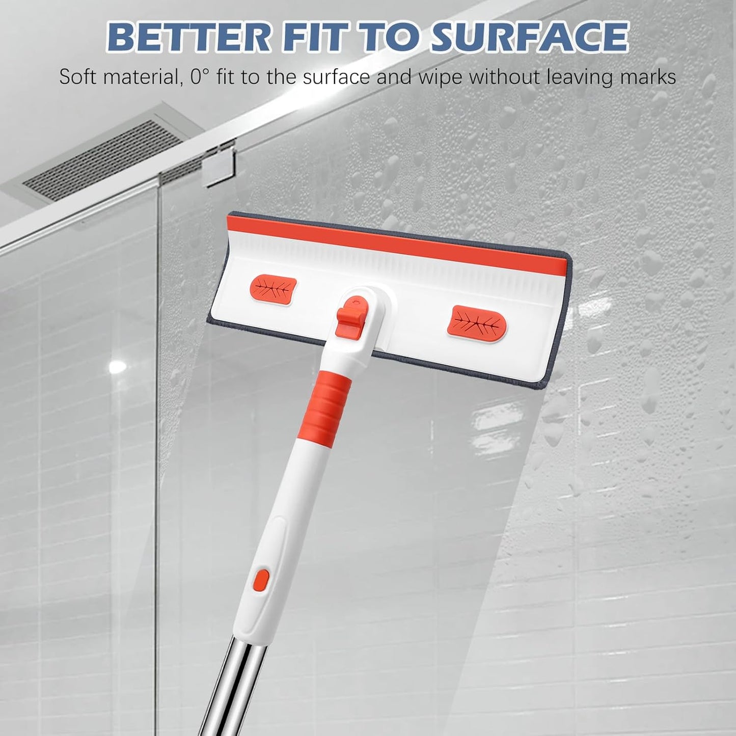 Floor Scrub Brush, 4-In-1 Tile Tub Floor Scrubber with Adjustable Long Handle Shower Cleaner Brush Comes with Window Scrubber for Cleaning Bathroom Kitchen Walls Tub Tile, Orange