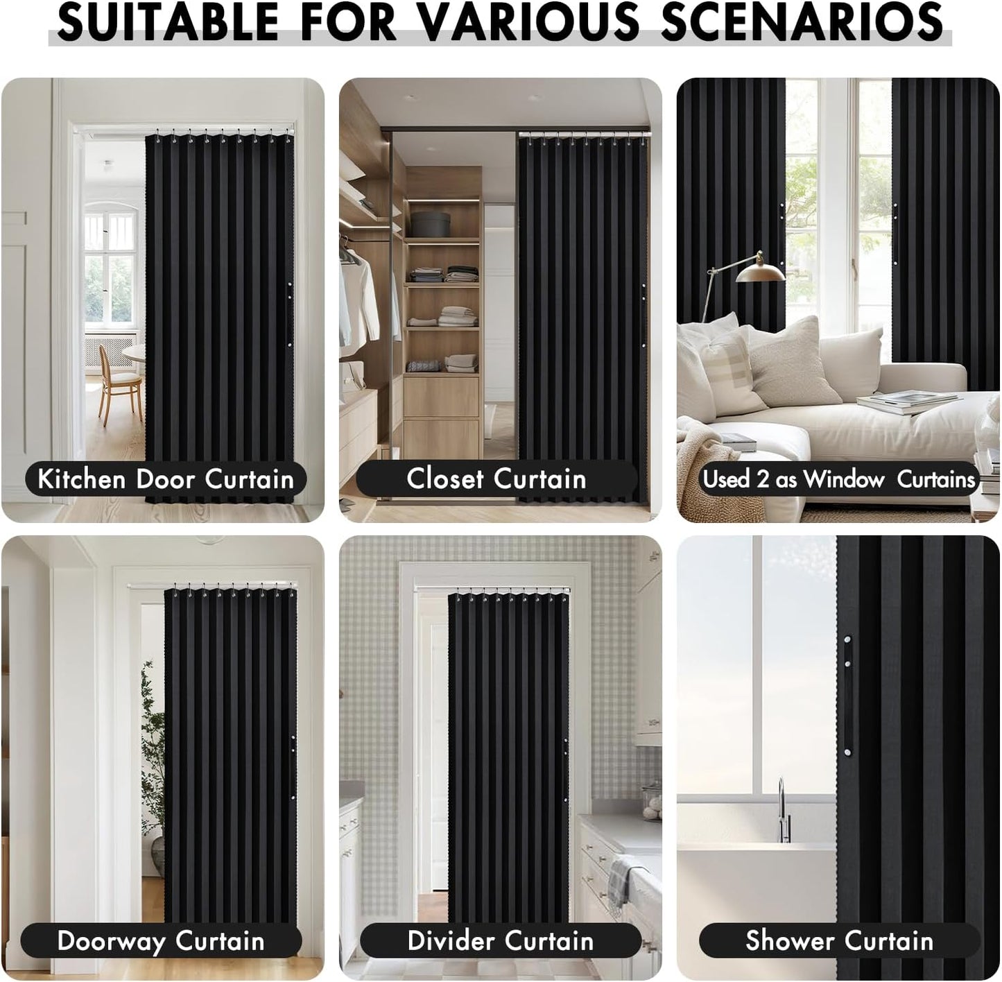 Halloween Accordion Style Magnetic Folding Door Curtains for Doorways/Closet, Room Divider Pleated Drapes with Hooks for Interior Living Room/Open Closet, Black, W42 X L78 Inches, 1 Panel