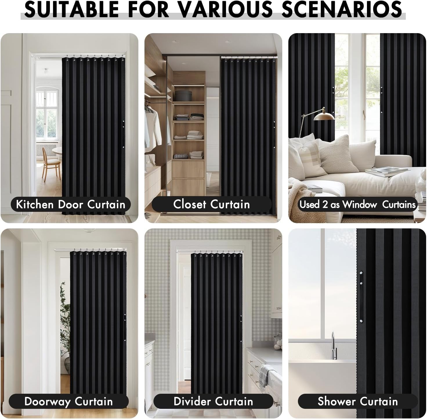 Halloween Accordion Style Magnetic Folding Door Curtains for Doorways/Closet, Room Divider Pleated Drapes with Hooks for Interior Living Room/Open Closet, Black, W42 X L78 Inches, 1 Panel