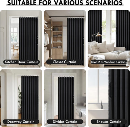 Halloween Accordion Style Magnetic Folding Door Curtains for Doorways/Closet, Room Divider Pleated Drapes with Hooks for Interior Living Room/Open Closet, Black, W42 X L78 Inches, 1 Panel
