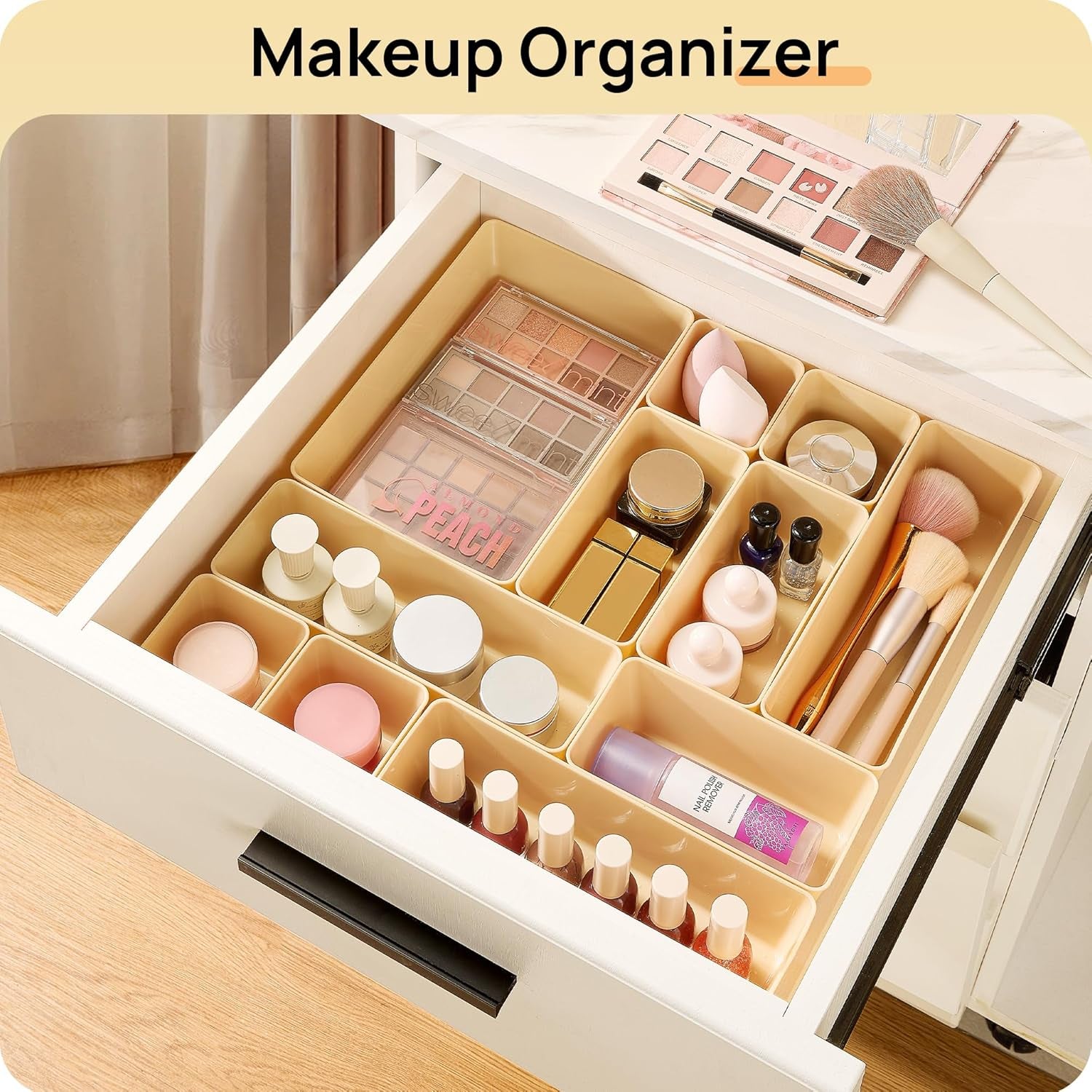 25 PCS Plastic Drawer Organizers Set, 4-Size Versatile Bathroom and Vanity Drawer Organizer Trays, Storage Bins for Makeup, Bedroom, Kitchen Gadgets Utensils and Office