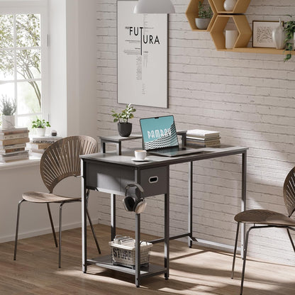 39 Inch Computer Desk with Monitor Stand Small Home Office Desks with Non-Woven Storage Drawer for Bedroom Study Table Writing and Work Desk Espresso Gray,Gray Leg