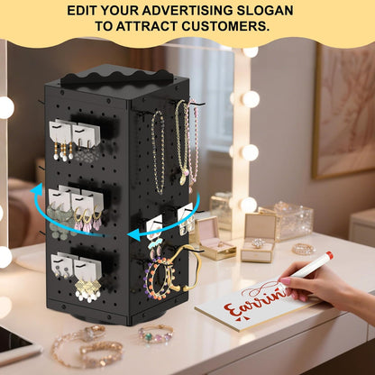 Metal Spinning Peg Board Display Stand with Removable Hooks – Earring Display Stands, Jewelry Display for Vendors Black