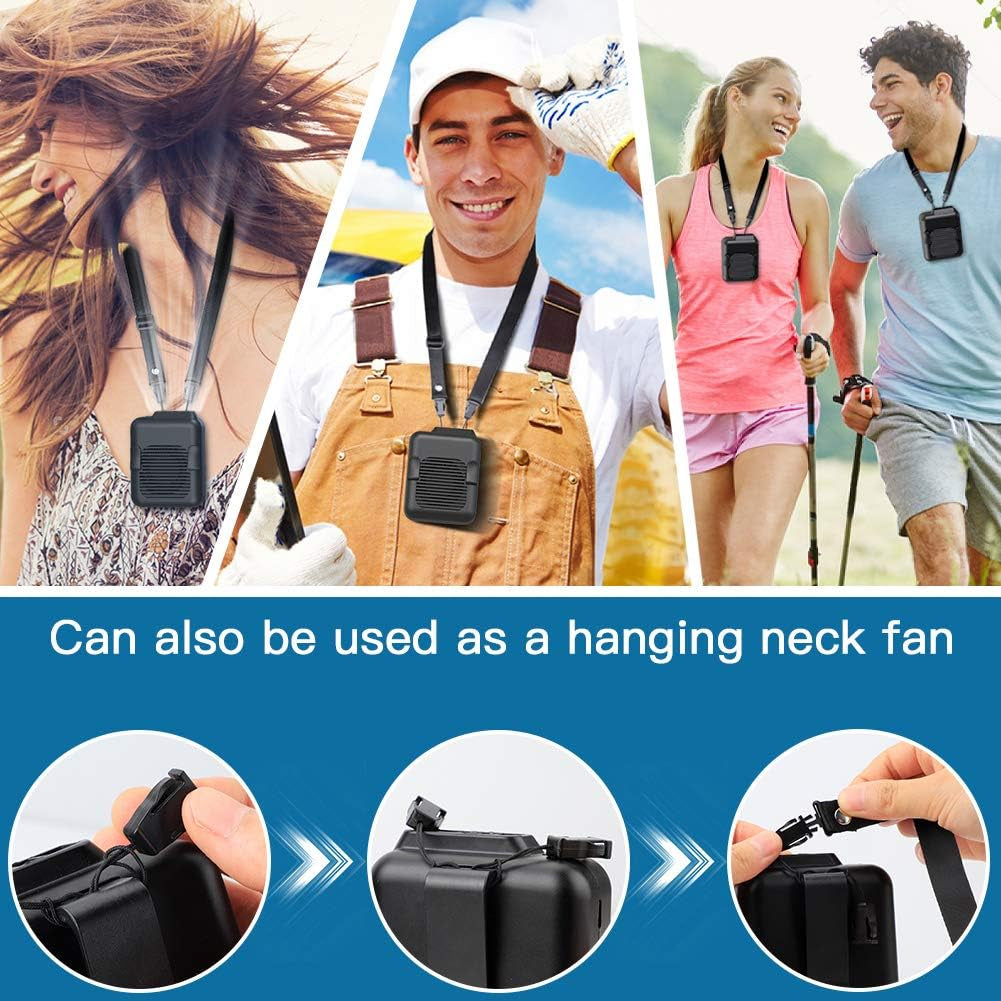 Portable Mini Waist Belt Fan Rechargeable, 23H Use Time, 5100RPM Strong Airflow with 3 Speed Levels, Hands-Free Necklace Fan for Blue Collar, Weeding, Personal under Shirt Cooling for Outdoor