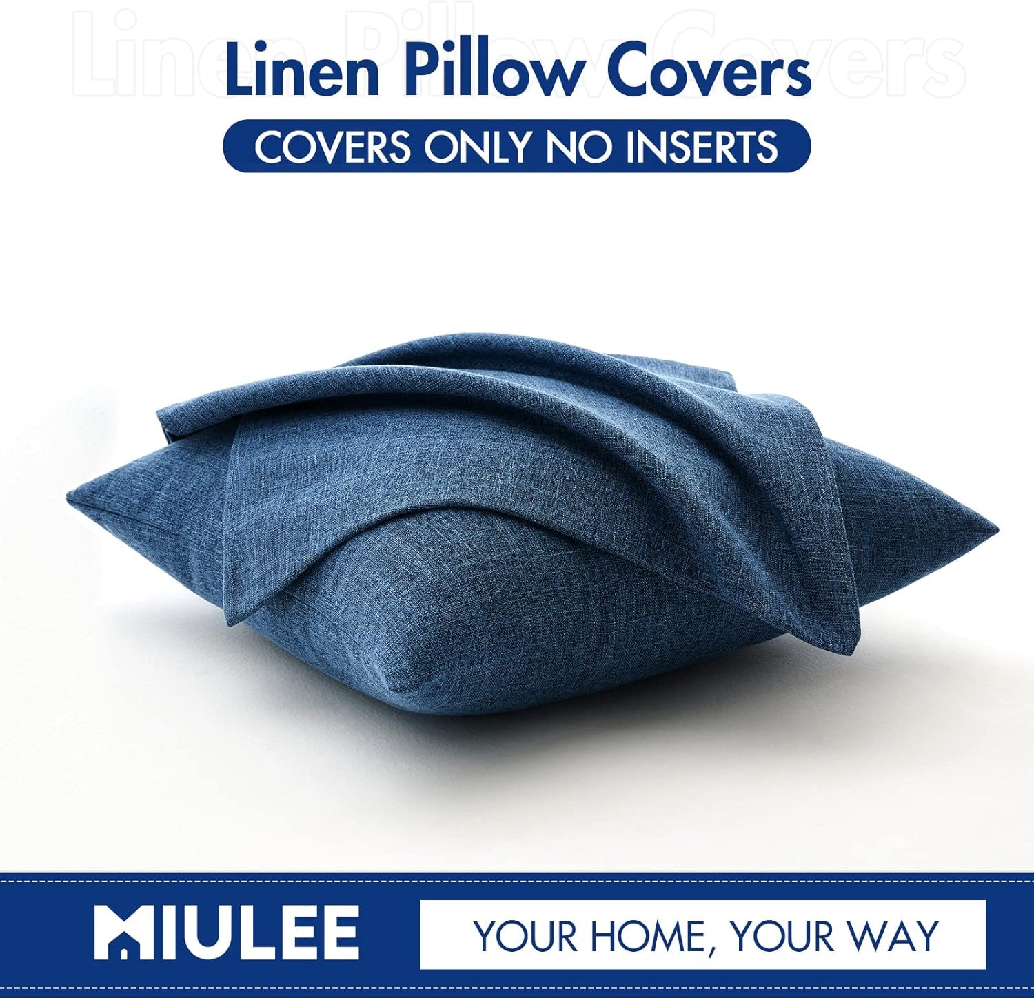 Pack of 2 Decorative Linen Burlap Coastal Pillow Covers Farmhouse Accent Pillowcases for Sofa Car Couch Bedroom Living Room Decor 18X18 Inch Blue