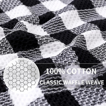Buffalo Plaid Kitchen Towels Set, 4 Pack 100% Cotton Waffle Weave Dish Towels for Kitchen, Super Soft Absorbent Kitchen Hand Dish Cloths for Drying and Cleaning(13" X 28", Black & White)