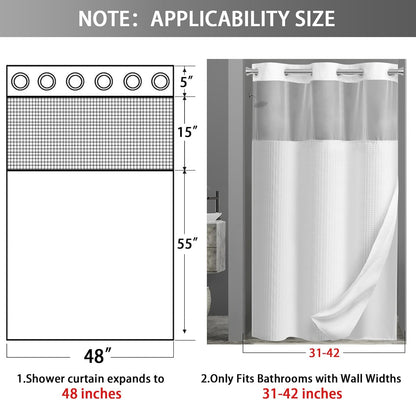 No Hook Shower Curtain with Snap in Fabric Liner Set Less Time White Waffle Shower Curtain for Bathroom 75" L X 48" W
