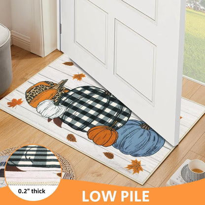 20"X32" Fall Bathroom Rugs Non Slip Washable, Pumpkin Fall Kitchen Rugs Farmhouse Halloween Kitchen Mat, Indoor Door Mats Carpet for Hallway Entryway Laundry Room Autumn Home Decor
