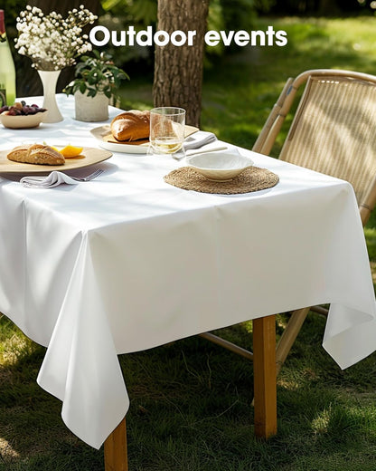 Plastic Table Cloth Disposable 10 Pack, 54 X 108 Inch Table Cloths, Party, Picnic, Wedding, Decorative Tablecloths, Rectangle, White Plastic Cover, Leakproof & Sturdy, White