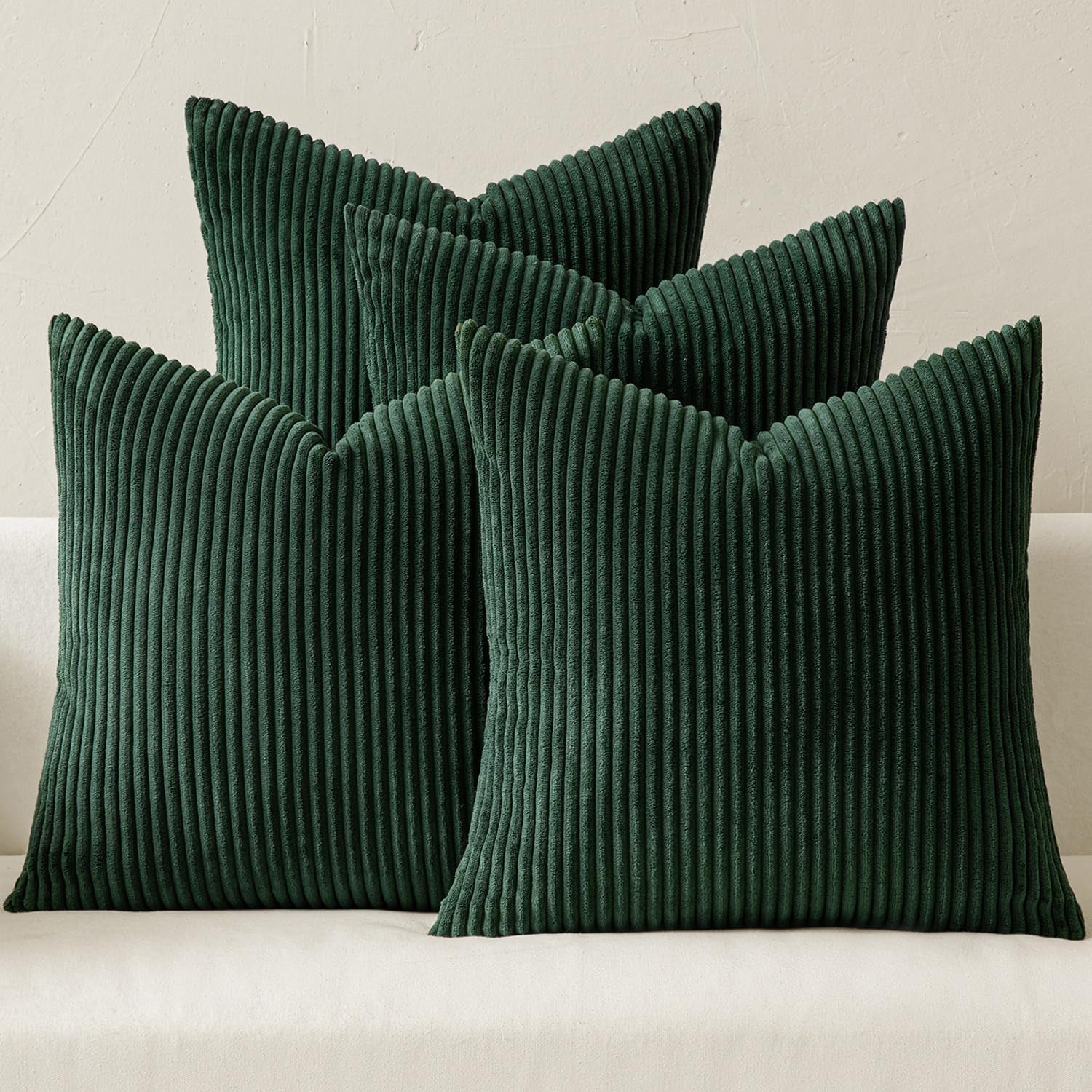 Boho Farmhouse Throw Pillow Covers 18X18 Inch Set of 4 Mordern Nordic Cushion Covers Soft Corduroy Christmas Home Decor for Couch Bed Sofa Living Room Army Green