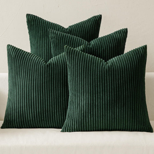 Boho Farmhouse Throw Pillow Covers 18X18 Inch Set of 4 Mordern Nordic Cushion Covers Soft Corduroy Christmas Home Decor for Couch Bed Sofa Living Room Army Green