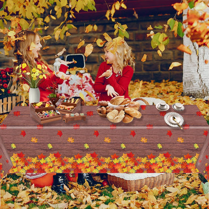 3 Pack Fall Wood Grain Maple Leaves Tablecloth 54 X 108 Inch Thanksgiving Party Tablecovers Disposable Waterproof Plastic Autumn Harvest Theme Table Cloth Rectangle for Dinner Home Table Decor