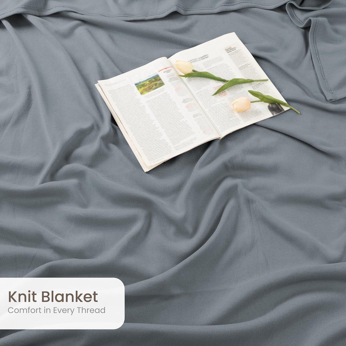 Knit Blanket Queen Size (90X90 Inches, Grey) Soft Lightweight Jersey Breathable Sweatshirt Blanket for Bed,Couch & Sofa