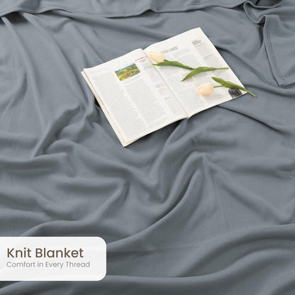 Knit Blanket Queen Size (90X90 Inches, Grey) Soft Lightweight Jersey Breathable Sweatshirt Blanket for Bed,Couch & Sofa