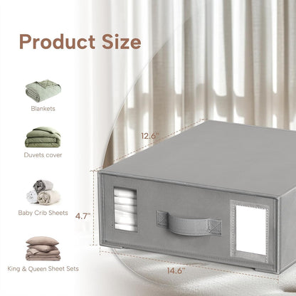 Bed Sheet Organizers and Storage, 6 Pack Foldable Linen Closet Organizer Box – Bedding Holder for Sheet Set (King/Queen Sizes), Duvet Covers, Blankets (Grey)