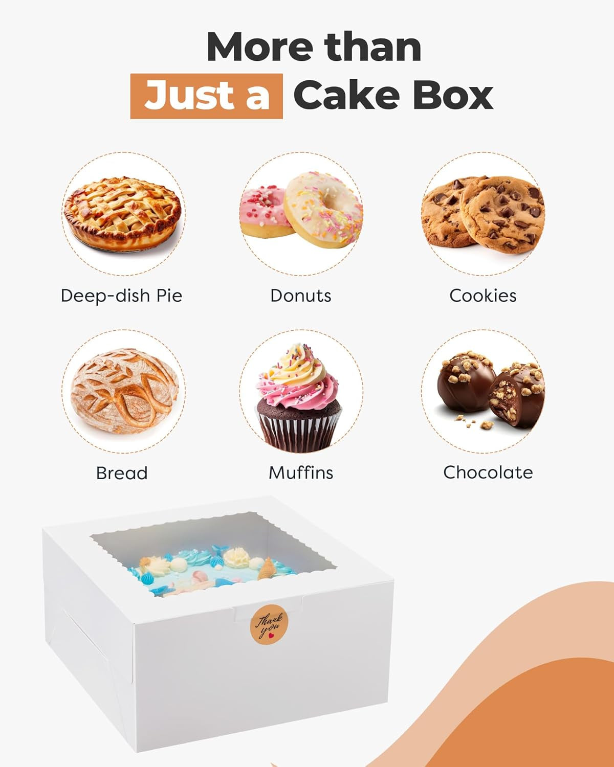 24Pcs Cake Boxes with Window, 10 X 10 X 5 Inches Bakery Boxes Treat Cookie Dessert Boxes Pastry Box for Cake, Chocolate Covered Strawberries, Cupcakes, Donuts, Baked Goods